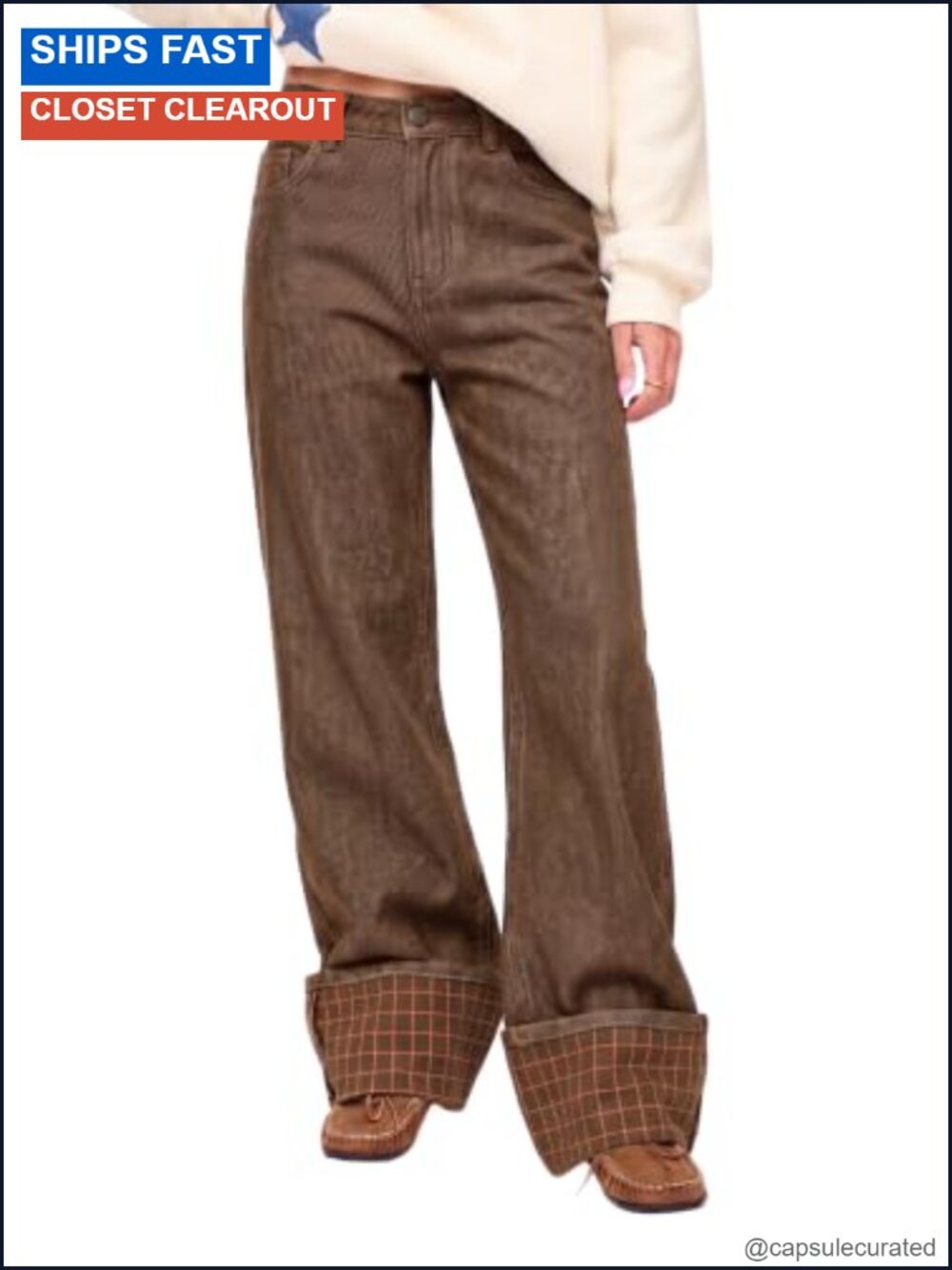 Wide Leg High Waisted Cuffed Plaid Baggy Jeans Soft Denim Pants